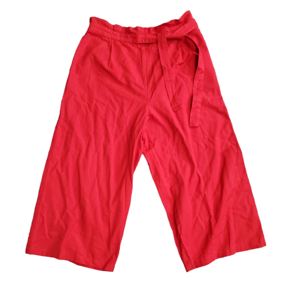 Mango MNG Wide Leg Red Linen Trousers